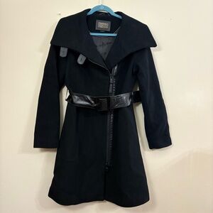 Mackage wool peacoat jacket women’s large black zip up cashmere funnel neck cl